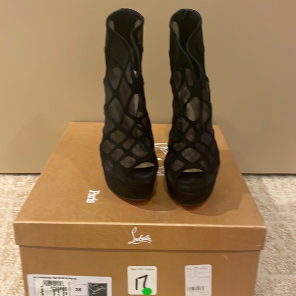 Christian Louboutin suede mesh Altarakana  150 peep toe platform bootie 35 - Picture 10 of 11